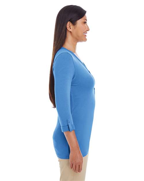 Women's Perfect Fit™ Y-Placket Convertible Sleeve Knit Top – On Model – Side