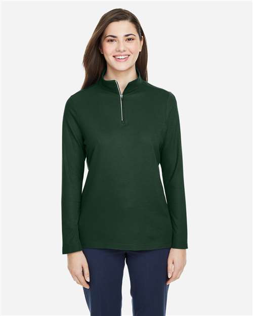 Women's Fusion ChromaSoft™ Pique Quarter-Zip Pullover – On Model