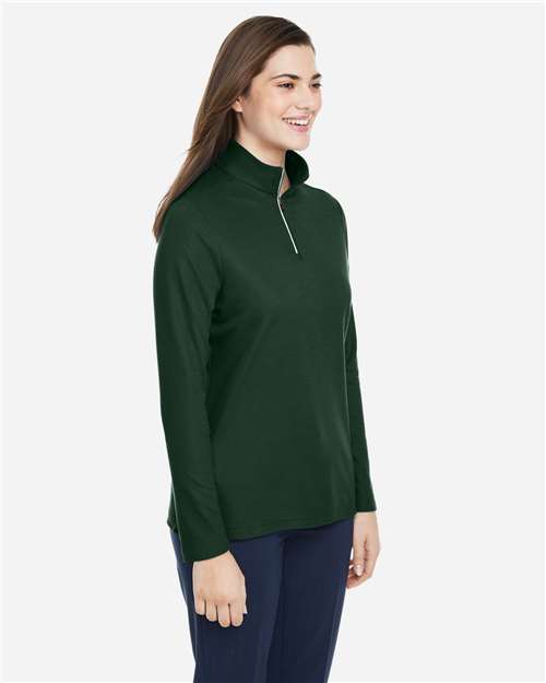 Women's Fusion ChromaSoft™ Pique Quarter-Zip Pullover – On Model – Side