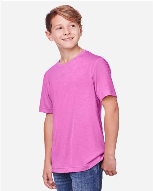 Youth Fusion ChromaSoft™ Performance T-Shirt – On Model – Side