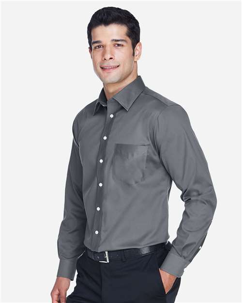 Men's Crown Collection® Solid Stretch Twill Woven Dress Shirt – On Model – Side
