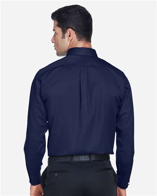 Men's Crown Collection® Solid Stretch Twill Woven Dress Shirt – On Model – Back