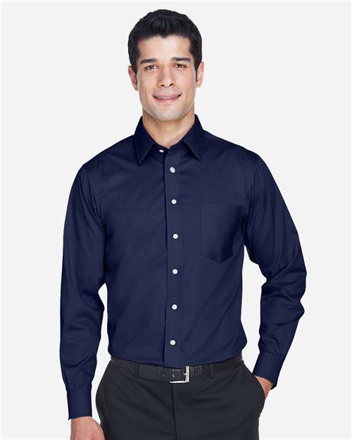 Men's Crown Collection® Solid Stretch Twill Woven Dress Shirt – On Model