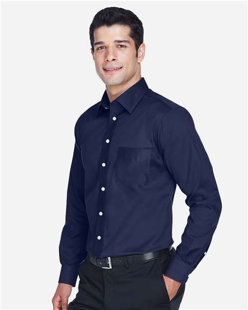 Men's Crown Collection® Solid Stretch Twill Woven Dress Shirt – On Model – Side