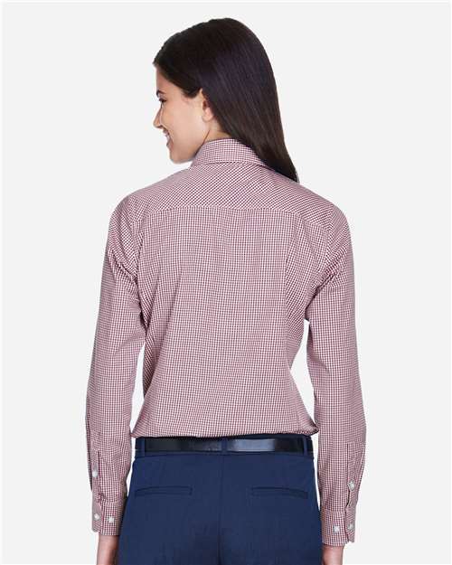 Women's Crown Collection® Gingham Check Woven Dress Shirt – On Model – Back