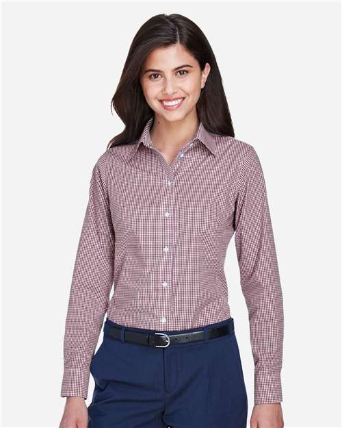 Women's Crown Collection® Gingham Check Woven Dress Shirt – On Model