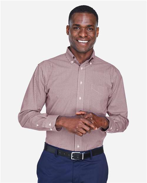 Men's Crown Collection® Gingham Check Woven Dress Shirt – On Model