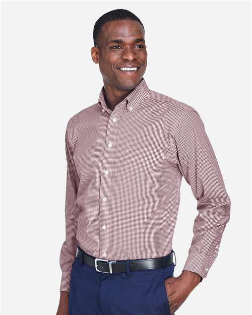 Men's Crown Collection® Gingham Check Woven Dress Shirt – On Model – Side