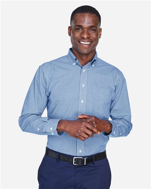 Men's Crown Collection® Gingham Check Woven Dress Shirt – On Model