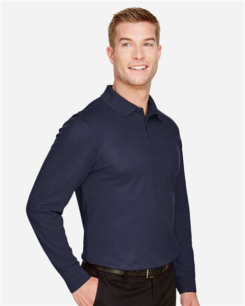 Men's CrownLux Performance® Plaited Long Sleeve Polo – On Model – Side