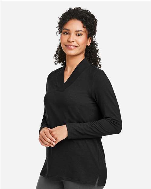 Women's Raleigh Shawl Collar Knit Top – On Model – Side