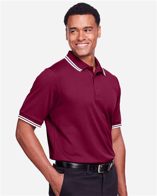 Men's CrownLux Performance® Plaited Tipped Polo – On Model – Side