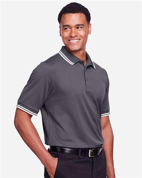 Men's CrownLux Performance® Plaited Tipped Polo – On Model – Side