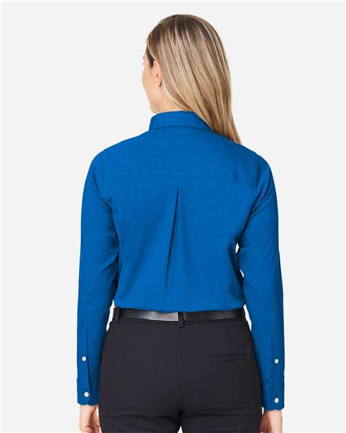 Women's CrownLux Performance® Spencer Poplin Dress Shirt – On Model – Back