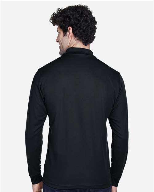 Men's Tall Pinnacle Performance Long Sleeve Piqué Polo – On Model – Back