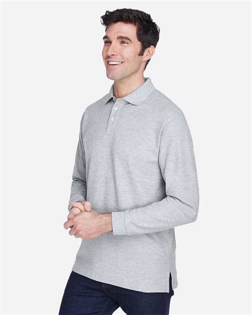 Men's Pima Piqué Long Sleeve Polo – On Model – Side