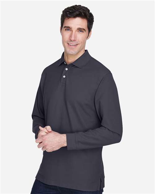 Men's Pima Piqué Long Sleeve Polo – On Model – Side