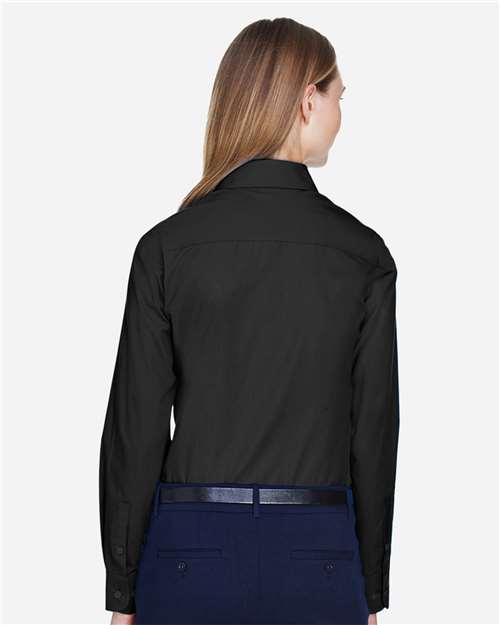 Women's Crown Collection® Broadcloth Woven Dress Shirt – On Model – Back