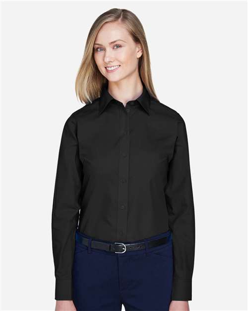 Women's Crown Collection® Broadcloth Woven Dress Shirt – On Model
