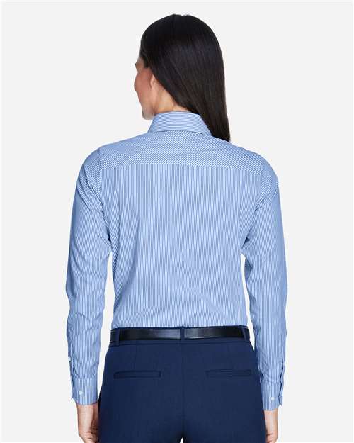 Women's Crown Collection® Banker Stripe Woven Dress Shirt – On Model – Back