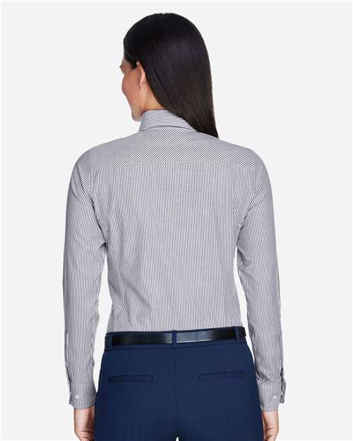 Women's Crown Collection® Banker Stripe Woven Dress Shirt – On Model – Back