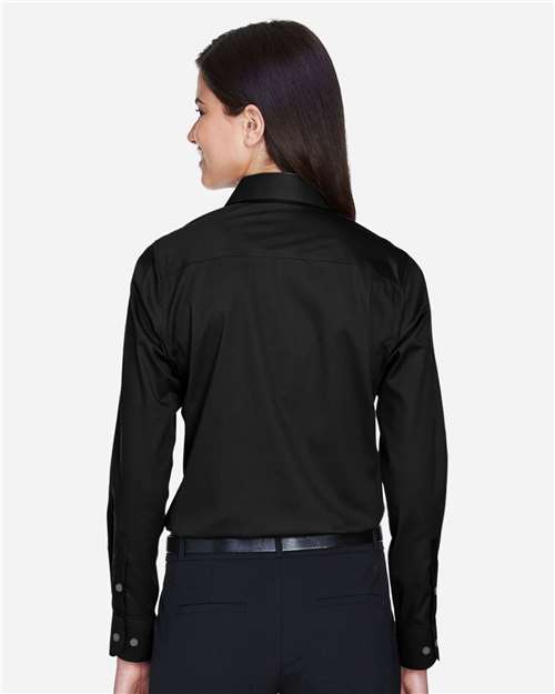 Women's Crown Collection® Solid Stretch Twill Woven Dress Shirt – On Model – Back