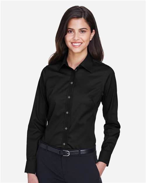 Women's Crown Collection® Solid Stretch Twill Woven Dress Shirt – On Model