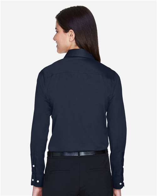 Women's Crown Collection® Solid Stretch Twill Woven Dress Shirt – On Model – Back