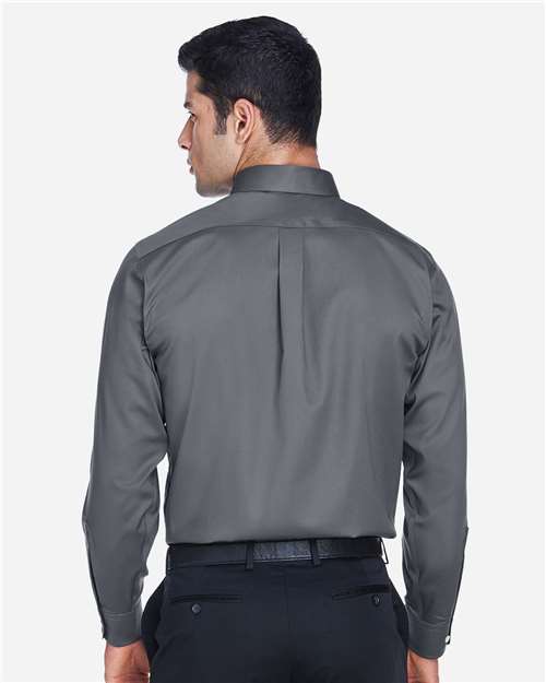 Men's Tall Crown Collection® Solid Stretch Twill Woven Dress Shirt – On Model – Back