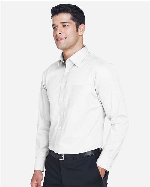 Men's Tall Crown Collection® Solid Stretch Twill Woven Dress Shirt – On Model – Side