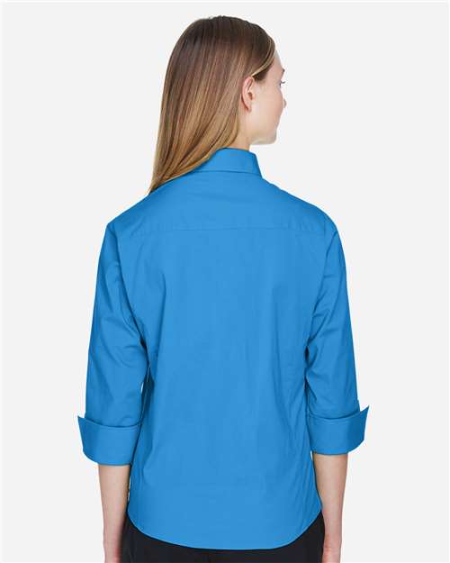 Women's Perfect Fit™ Three-Quarter Sleeve Stretch Poplin Dress Shirt – On Model – Back
