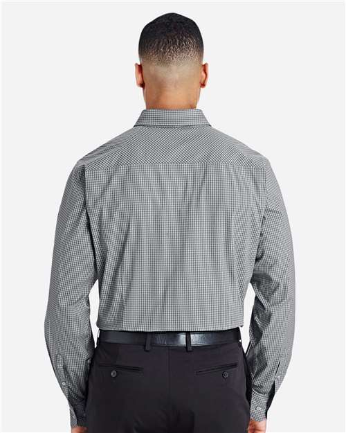 Men's CrownLux Performance® Tonal Mini Check Woven Dress Shirt – On Model – Back