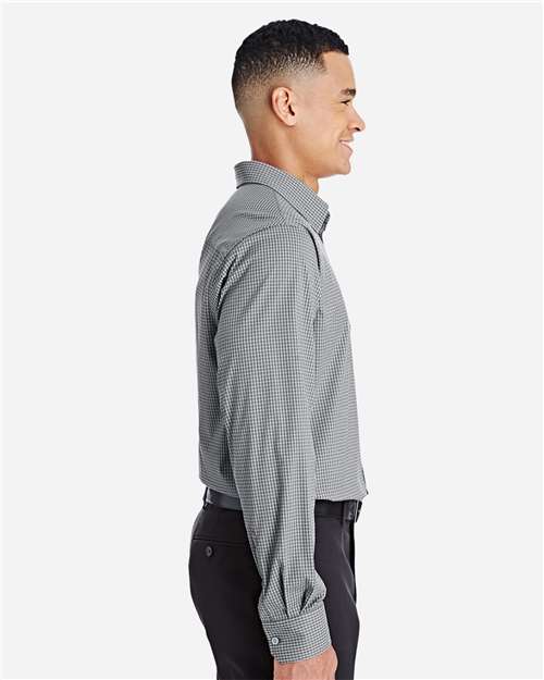 Men's CrownLux Performance® Tonal Mini Check Woven Dress Shirt – On Model – Side