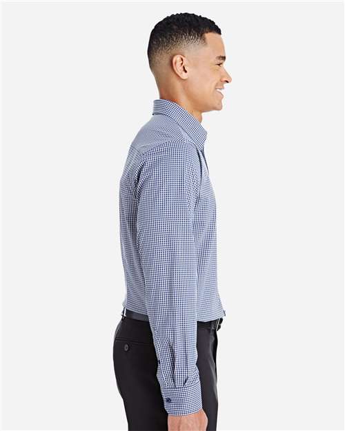 Men's CrownLux Performance® Tonal Mini Check Woven Dress Shirt – On Model – Side