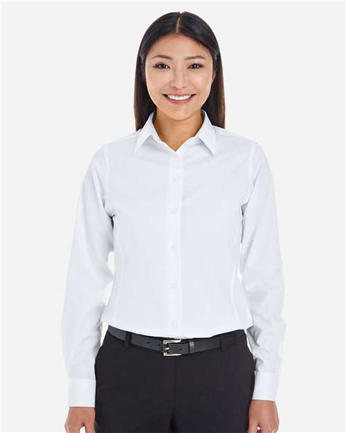 Women's Crown Collection® Royal Dobby Woven Dress Shirt – On Model