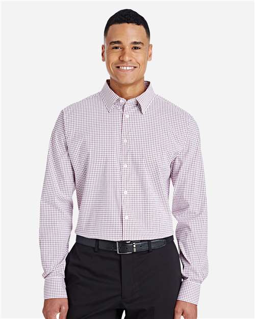 Men's CrownLux Performance® Micro Windowpane Woven Dress Shirt – On Model