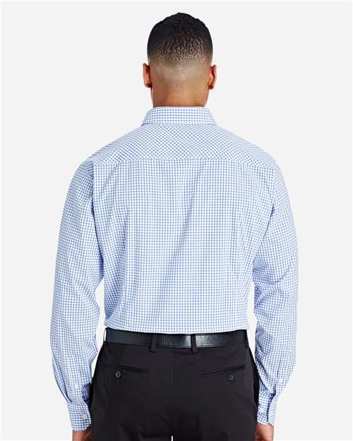 Men's CrownLux Performance® Micro Windowpane Woven Dress Shirt – On Model – Back