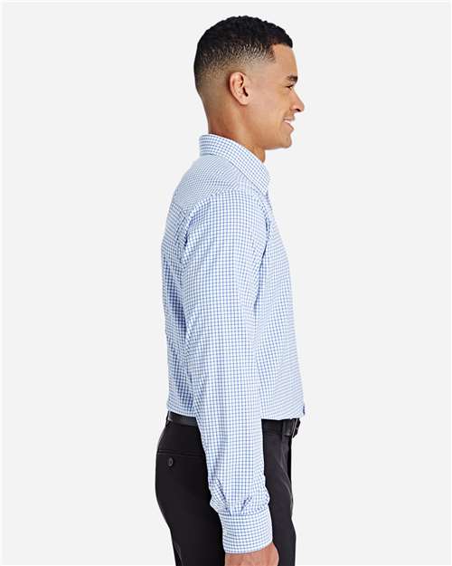 Men's CrownLux Performance® Micro Windowpane Woven Dress Shirt – On Model – Side