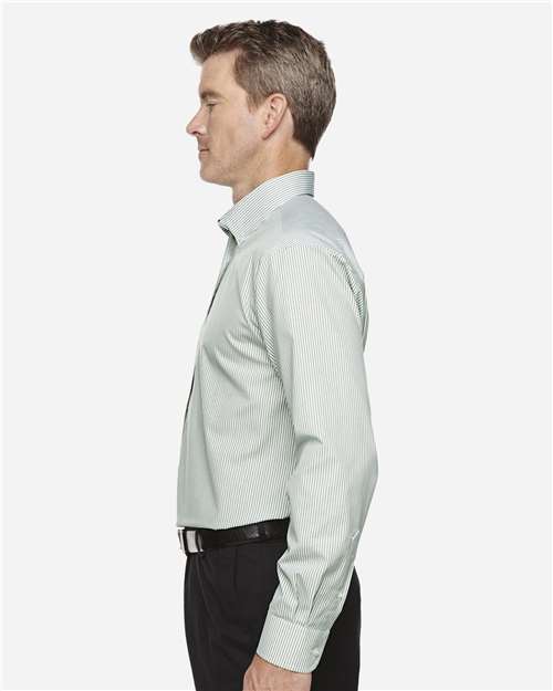 Men's Crown Collection® Banker Stripe Woven Dress Shirt – On Model – Side