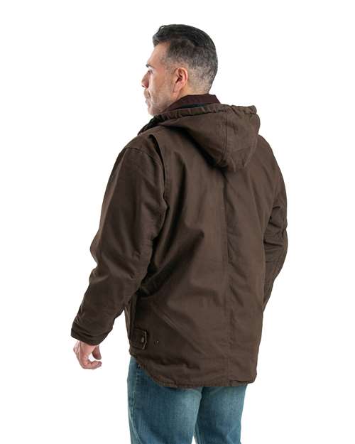 Men's Heartland Washed Duck Zip-Off Hooded Coat – On Model – Back