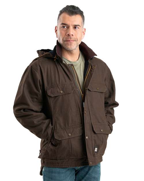 Men's Heartland Washed Duck Zip-Off Hooded Coat – On Model – Side