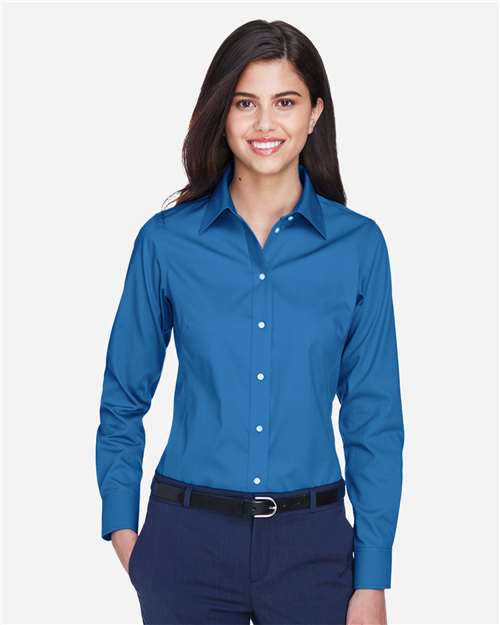 Women's Crown Collection® Oxford Woven Dress Shirt – On Model