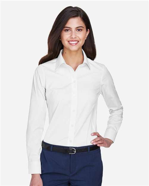 Women's Crown Collection® Oxford Woven Dress Shirt – On Model