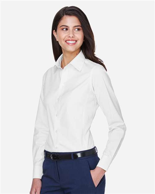 Women's Crown Collection® Oxford Woven Dress Shirt – On Model – Side