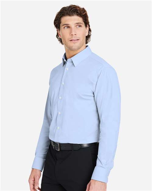 Men's CrownLux Performance® Microstripe Dress Shirt – On Model – Side
