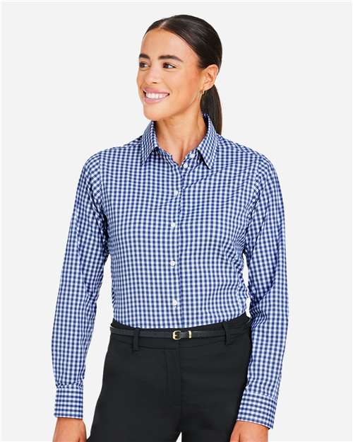 Women's CrownLux Performance® Gingham Dress Shirt – On Model