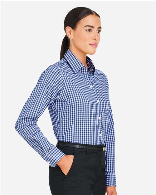 Women's CrownLux Performance® Gingham Dress Shirt – On Model – Side