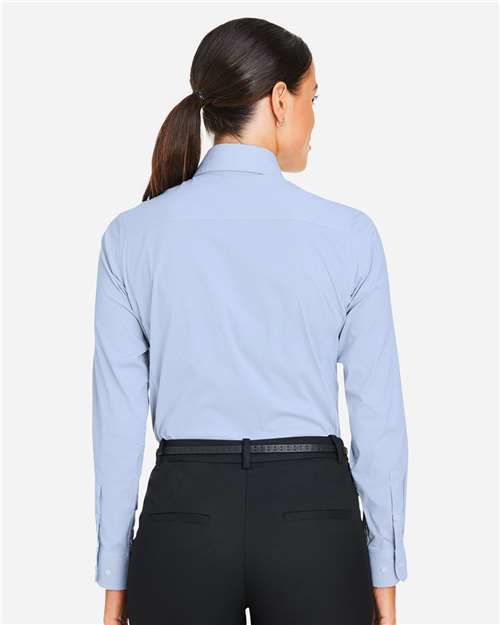 Women's CrownLux Performance® Microstripe Dress Shirt – On Model – Back