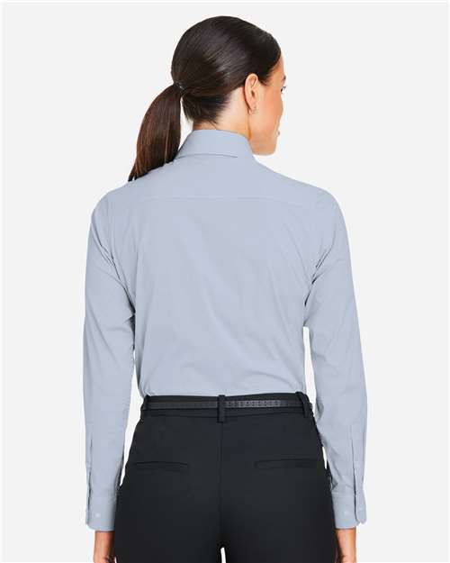 Women's CrownLux Performance® Microstripe Dress Shirt – On Model – Back