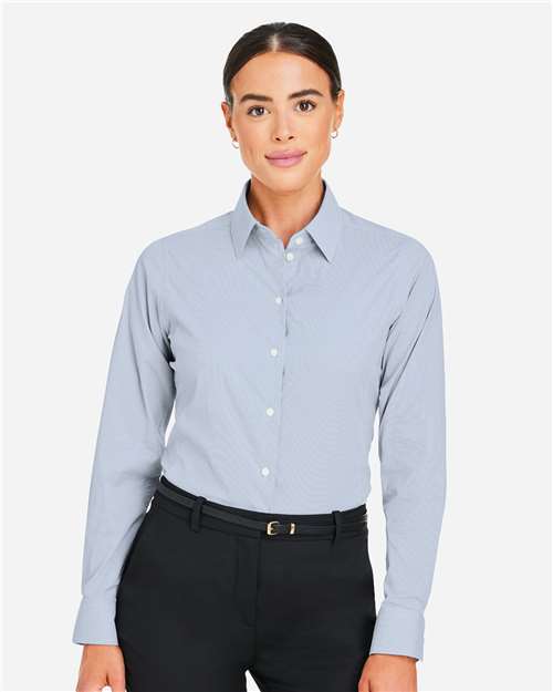 Women's CrownLux Performance® Microstripe Dress Shirt – On Model